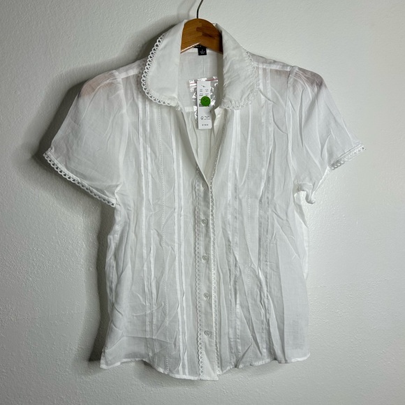 NWT J. Crew 100% Cotton Lightweight White Button Down Peter Pan Collar Top 2 - Picture 3 of 14